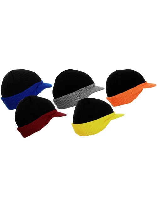 Skullies & Beanies Cuff Knit Beanie Cap with Visor Brim a Radar Cap -Men's Winter Hats - B6b1565 Black Blue - CB1867L440I $11.86