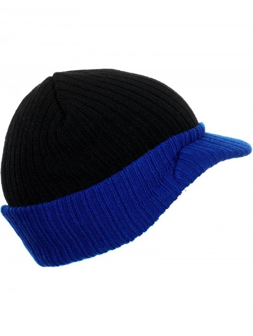 Skullies & Beanies Cuff Knit Beanie Cap with Visor Brim a Radar Cap -Men's Winter Hats - B6b1565 Black Blue - CB1867L440I $11.86