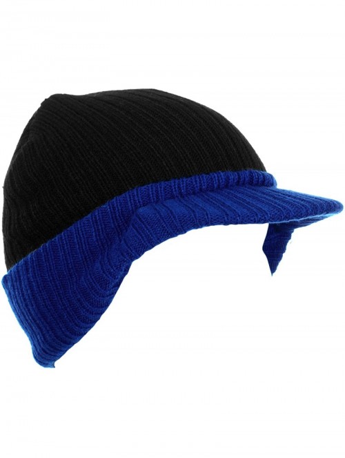 Skullies & Beanies Cuff Knit Beanie Cap with Visor Brim a Radar Cap -Men's Winter Hats - B6b1565 Black Blue - CB1867L440I $11.86