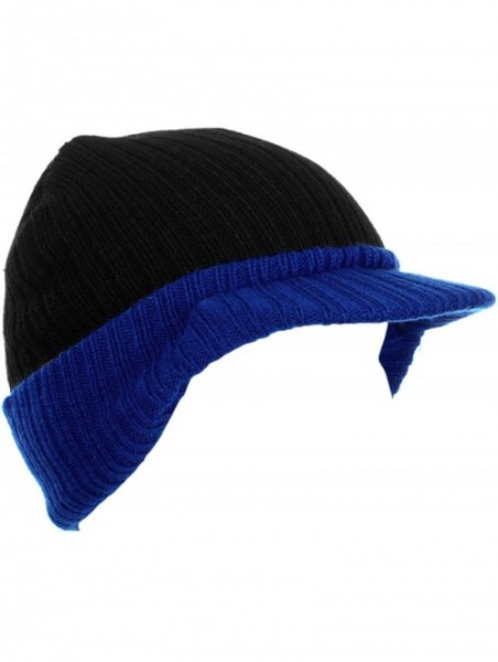 Skullies & Beanies Cuff Knit Beanie Cap with Visor Brim a Radar Cap -Men's Winter Hats - B6b1565 Black Blue - CB1867L440I $11.86