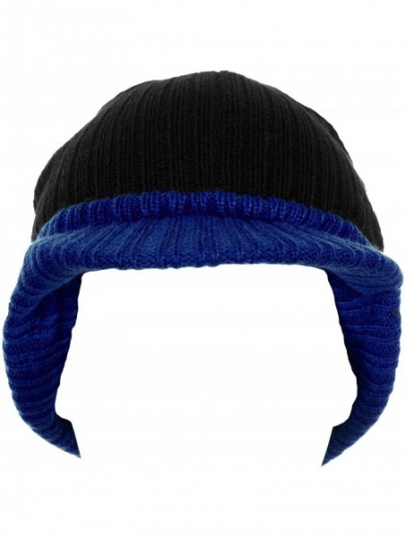 Skullies & Beanies Cuff Knit Beanie Cap with Visor Brim a Radar Cap -Men's Winter Hats - B6b1565 Black Blue - CB1867L440I $11.86