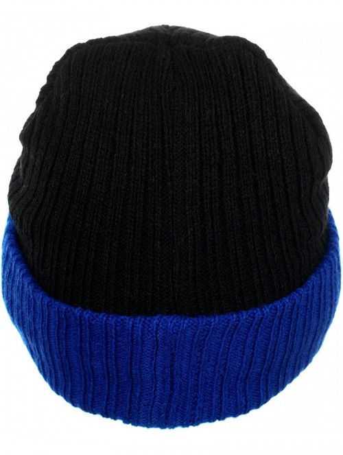 Skullies & Beanies Cuff Knit Beanie Cap with Visor Brim a Radar Cap -Men's Winter Hats - B6b1565 Black Blue - CB1867L440I $11.86