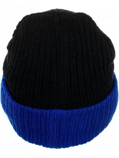 Skullies & Beanies Cuff Knit Beanie Cap with Visor Brim a Radar Cap -Men's Winter Hats - B6b1565 Black Blue - CB1867L440I $11.86