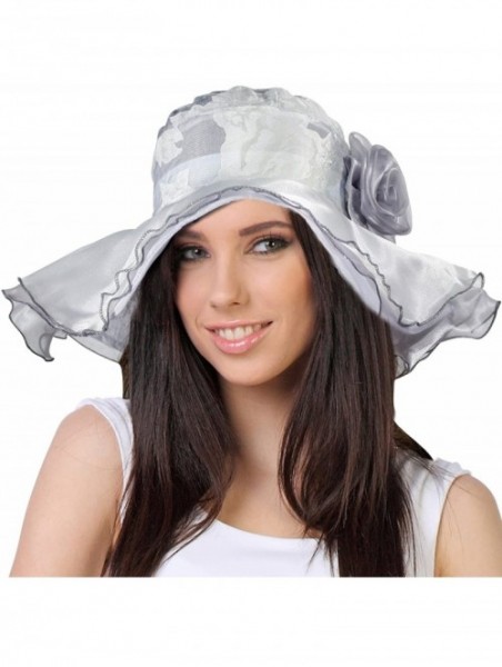 Sun Hats Women's Summer Sun Hat - Elegant Floppy Dress Hat - Elegant Floral - Silver Gray - CF11DEY1NI9 $29.70