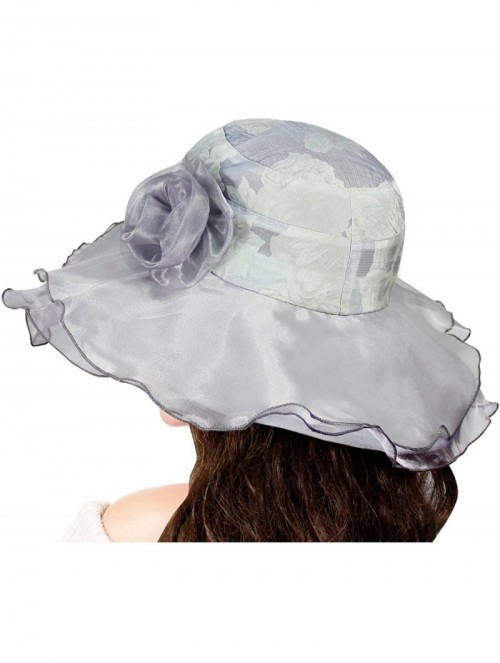 Sun Hats Women's Summer Sun Hat - Elegant Floppy Dress Hat - Elegant Floral - Silver Gray - CF11DEY1NI9 $29.70