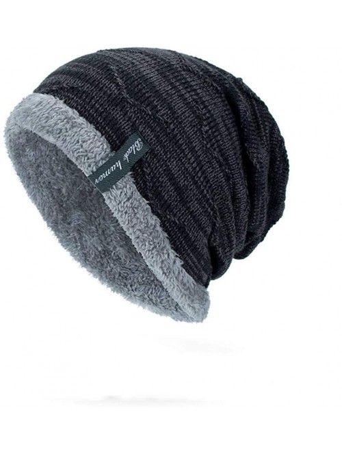 Skullies & Beanies Men Women Winter Warm Stretchy Beanie Skull Slouchy Cap Hat Fleece Lined - Black - CV18K6NGDD3 $14.53