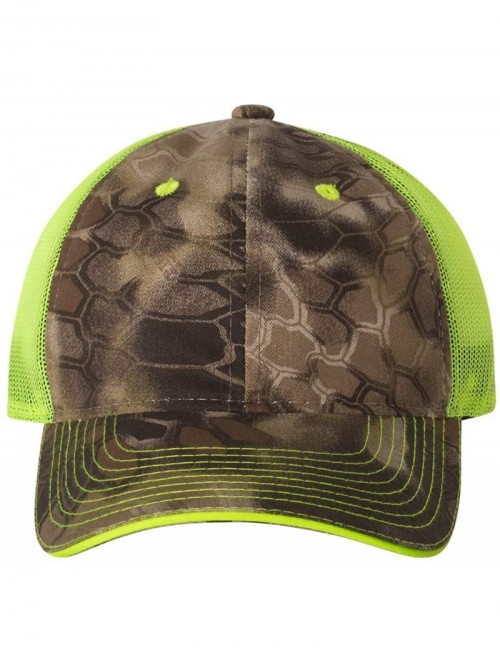 Baseball Caps Washed Brushed Mesh Cap - Kryptek Highlander/ Neon Yellow - CM1889SH4DU $10.57