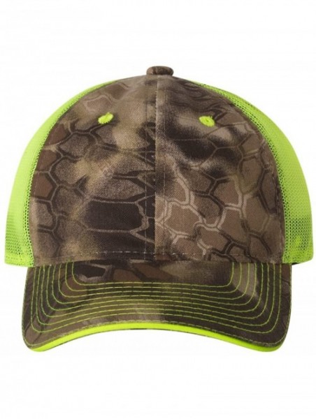 Baseball Caps Washed Brushed Mesh Cap - Kryptek Highlander/ Neon Yellow - CM1889SH4DU $10.57