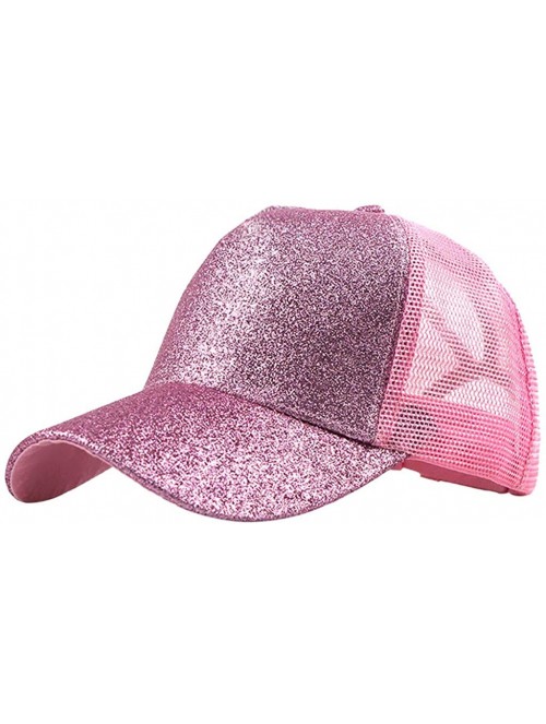 Baseball Caps Men Women Baseball Caps Ponytail Messy Buns Trucker Adjustable Plain Visor Cap Unisex Glitter Hat - Pink - C618...
