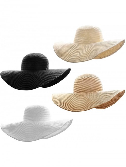 Sun Hats Women Floppy Derby Hat Wide Large Brim Beach Straw Sun Cap - Style 1 White - C511TNP82JV $19.61