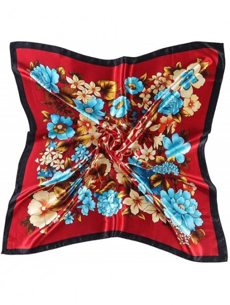 Headbands Women 2019 Floral Printed Best gifts Silky Fabric Embroedered Square Scarf Head Wraps - Red 1 - CH12NRROCGZ $12.76