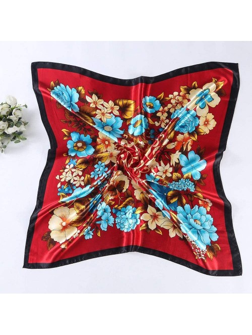 Headbands Women 2019 Floral Printed Best gifts Silky Fabric Embroedered Square Scarf Head Wraps - Red 1 - CH12NRROCGZ $12.76