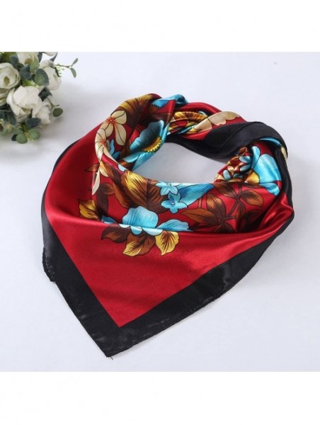 Headbands Women 2019 Floral Printed Best gifts Silky Fabric Embroedered Square Scarf Head Wraps - Red 1 - CH12NRROCGZ $12.76