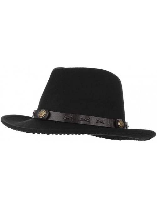 Cowboy Hats Unisex Retro Felt Western Cowboy Hat Wide Brim Crushable Outback Hat with Leather Band - Black - C918NYH28M2 $12.87