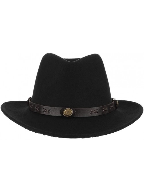 Cowboy Hats Unisex Retro Felt Western Cowboy Hat Wide Brim Crushable Outback Hat with Leather Band - Black - C918NYH28M2 $12.87