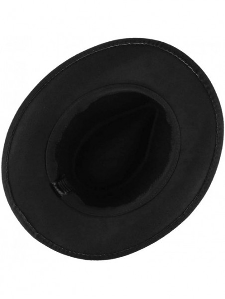 Cowboy Hats Unisex Retro Felt Western Cowboy Hat Wide Brim Crushable Outback Hat with Leather Band - Black - C918NYH28M2 $12.87