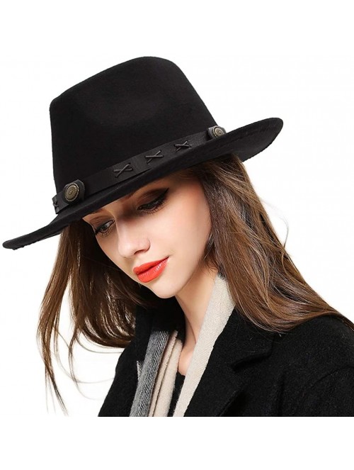 Cowboy Hats Unisex Retro Felt Western Cowboy Hat Wide Brim Crushable Outback Hat with Leather Band - Black - C918NYH28M2 $12.87