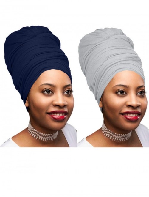 Headbands Stretch Headwraps Headband African - 2 Pcs Pack - Navy Blue and Heather Gray - CO18WZ9D4HU $36.89