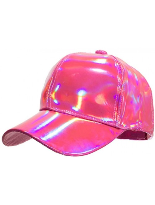 Baseball Caps Shiny Holographic Baseball Cap Laser Leather Rainbow Reflective Glossy Snapback Hats - Pink - CN18H0N9NYZ $17.29