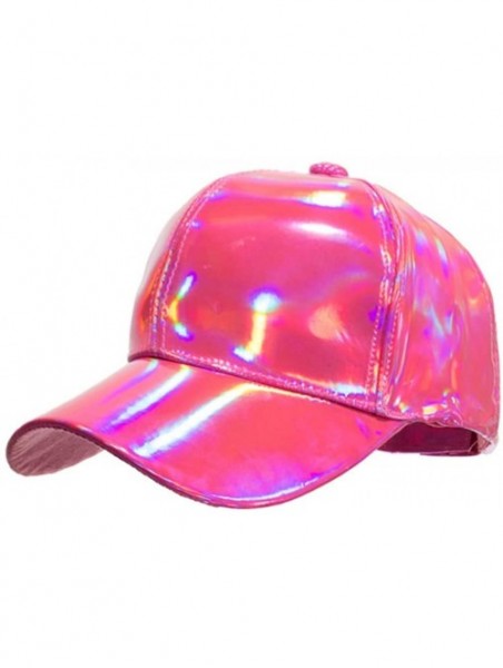 Baseball Caps Shiny Holographic Baseball Cap Laser Leather Rainbow Reflective Glossy Snapback Hats - Pink - CN18H0N9NYZ $17.29