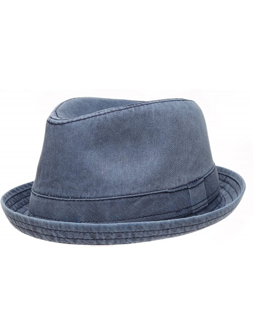 Fedoras Men's Casual Vintage Style Washed Cotton Fedora Hat - F2232-navy - CL12F7D4WZP $28.82