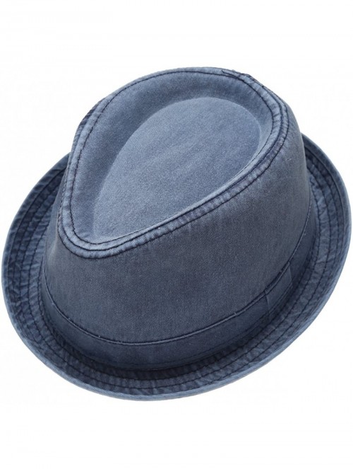 Fedoras Men's Casual Vintage Style Washed Cotton Fedora Hat - F2232-navy - CL12F7D4WZP $28.82