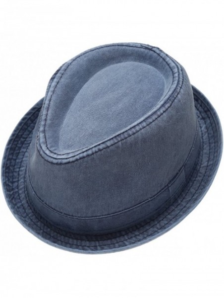 Fedoras Men's Casual Vintage Style Washed Cotton Fedora Hat - F2232-navy - CL12F7D4WZP $28.82