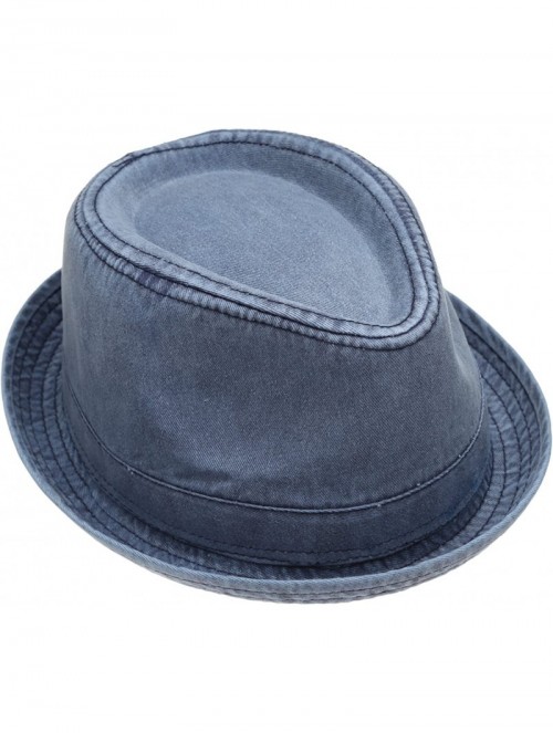 Fedoras Men's Casual Vintage Style Washed Cotton Fedora Hat - F2232-navy - CL12F7D4WZP $28.82