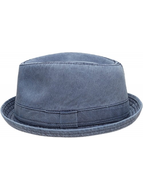 Fedoras Men's Casual Vintage Style Washed Cotton Fedora Hat - F2232-navy - CL12F7D4WZP $28.82