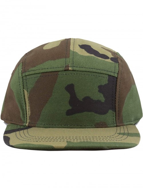 Baseball Caps Made in USA Cotton Twill 5 Panel Flat Brim Genuine Leather Brass Biker Board Cap - Camo1 - C612F1LSFGP $12.89