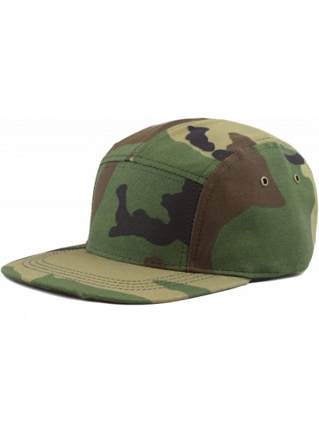 Baseball Caps Made in USA Cotton Twill 5 Panel Flat Brim Genuine Leather Brass Biker Board Cap - Camo1 - C612F1LSFGP $12.89