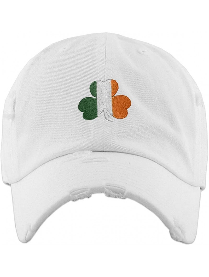 Baseball Caps Irish Shamrock Vintage Baseball Cap Embroidered Cotton Adjustable Distressed Dad Hat - White - CU1924XC4NI $19.76