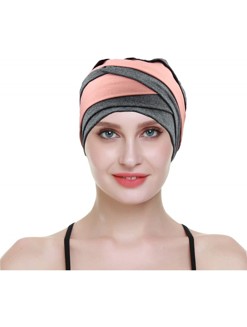 Skullies & Beanies Slip-on Lightweight Chemo Turbans for Women Hair Loss-Breathable Bamboo - Gray Coral - CC192O6KWNC $21.92