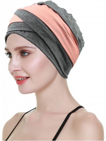 Skullies & Beanies Slip-on Lightweight Chemo Turbans for Women Hair Loss-Breathable Bamboo - Gray Coral - CC192O6KWNC $21.92