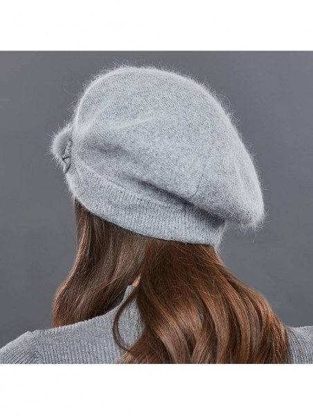 Skullies & Beanies Winter French Beret for Women 100% Angora Wool Classic Beret Beanie - Bowknot-l.grey - CF188ASDN2A $24.78