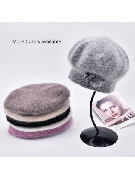 Skullies & Beanies Winter French Beret for Women 100% Angora Wool Classic Beret Beanie - Bowknot-l.grey - CF188ASDN2A $24.78