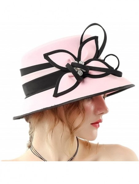 Bucket Hats Women Bucket Hats Chiffon Formal Dress Hat Elegant Feather Church Hats - Pink-2 - CF186YMZTDE $58.59