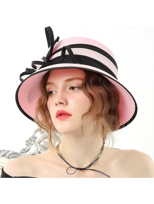 Bucket Hats Women Bucket Hats Chiffon Formal Dress Hat Elegant Feather Church Hats - Pink-2 - CF186YMZTDE $58.59