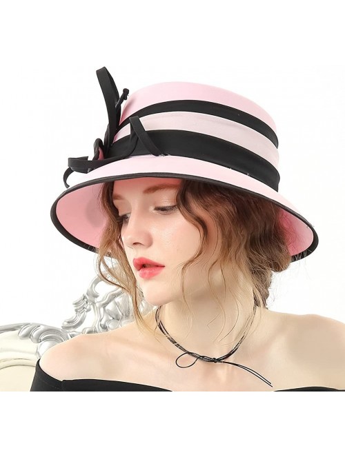 Bucket Hats Women Bucket Hats Chiffon Formal Dress Hat Elegant Feather Church Hats - Pink-2 - CF186YMZTDE $58.59