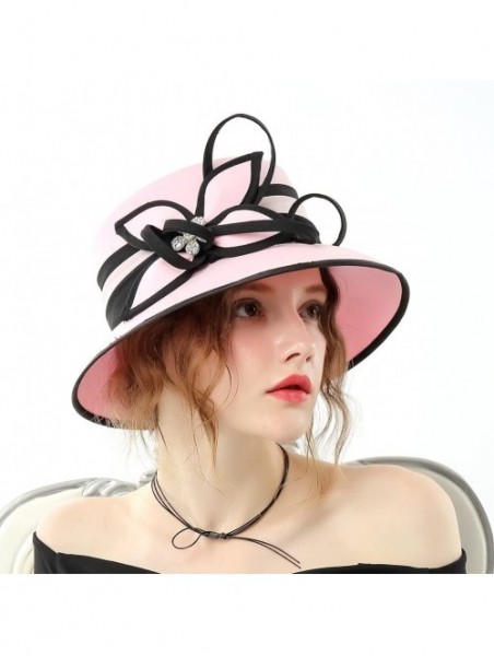 Bucket Hats Women Bucket Hats Chiffon Formal Dress Hat Elegant Feather Church Hats - Pink-2 - CF186YMZTDE $58.59