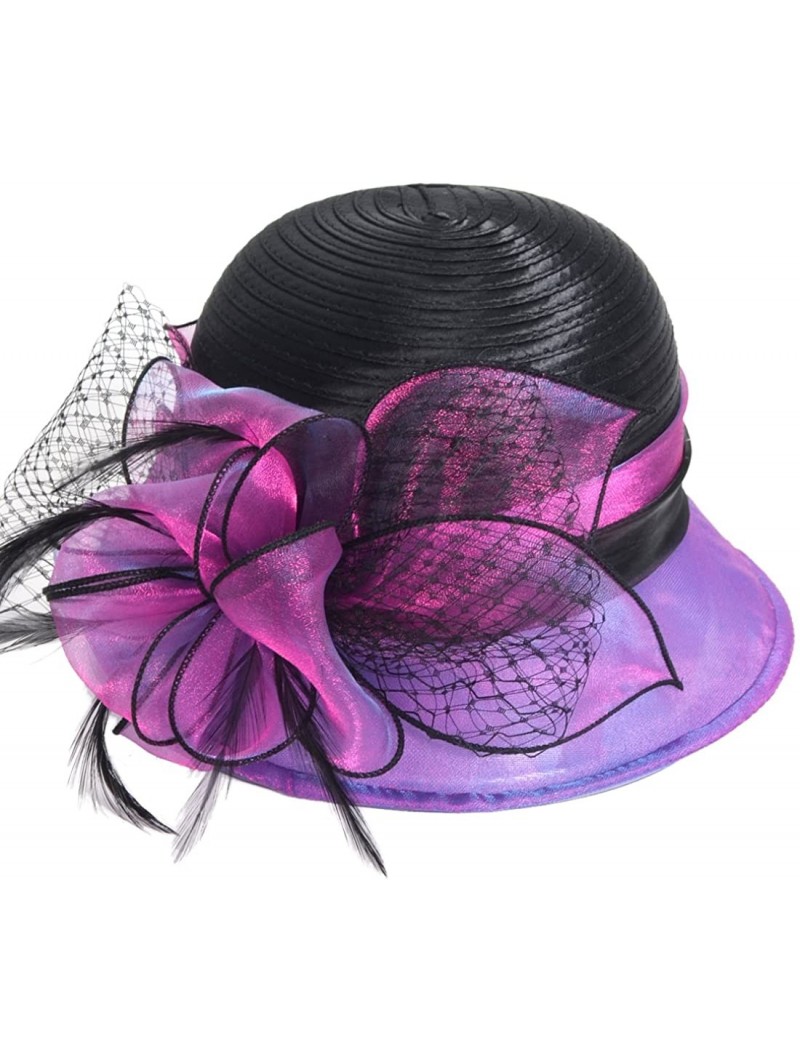 Sun Hats Kentucky Derby Dress Church Cloche Hat Sweet Cute Floral Bucket Hat - Purple - C417WWHLE7K $32.12