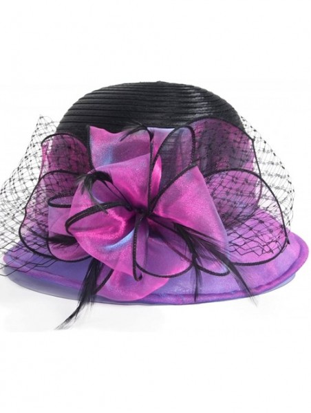 Sun Hats Kentucky Derby Dress Church Cloche Hat Sweet Cute Floral Bucket Hat - Purple - C417WWHLE7K $32.12