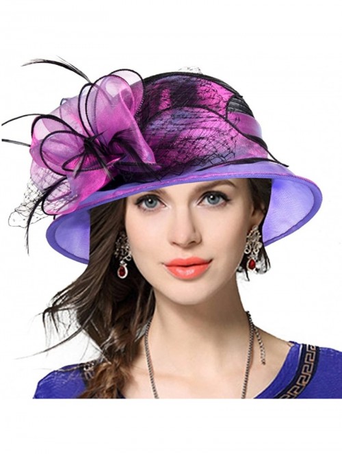 Sun Hats Kentucky Derby Dress Church Cloche Hat Sweet Cute Floral Bucket Hat - Purple - C417WWHLE7K $32.12