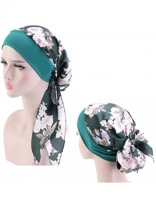 Skullies & Beanies Women Vintage Silky Turbans Bonnet Elastic Wide Band Multifunction Printing Hat Chemo Hair Loss Cap - E-gr...