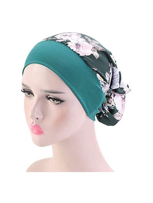 Skullies & Beanies Women Vintage Silky Turbans Bonnet Elastic Wide Band Multifunction Printing Hat Chemo Hair Loss Cap - E-gr...