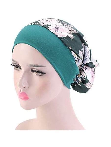 Skullies & Beanies Women Vintage Silky Turbans Bonnet Elastic Wide Band Multifunction Printing Hat Chemo Hair Loss Cap - E-gr...