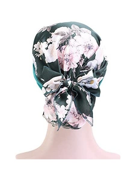 Skullies & Beanies Women Vintage Silky Turbans Bonnet Elastic Wide Band Multifunction Printing Hat Chemo Hair Loss Cap - E-gr...