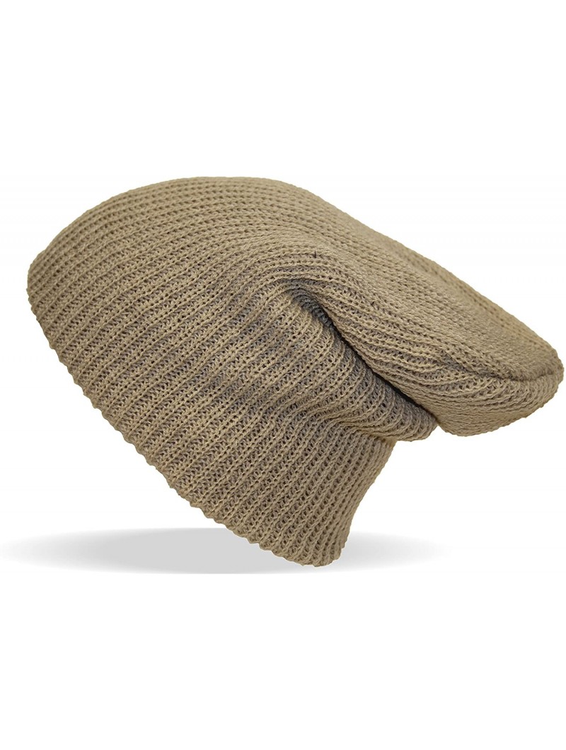 Skullies & Beanies Slouchy Solid Color Beanie - Khaki - CI11Q3AU809 $17.36