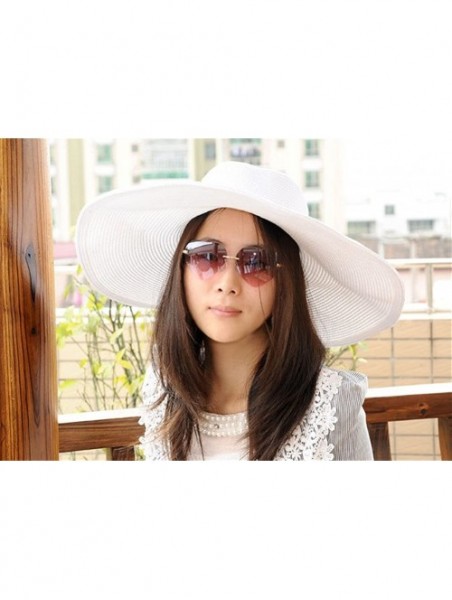 Sun Hats Women Floppy Derby Hat Wide Large Brim Beach Straw Sun Cap - Style 1 White - C511TNP82JV $19.61