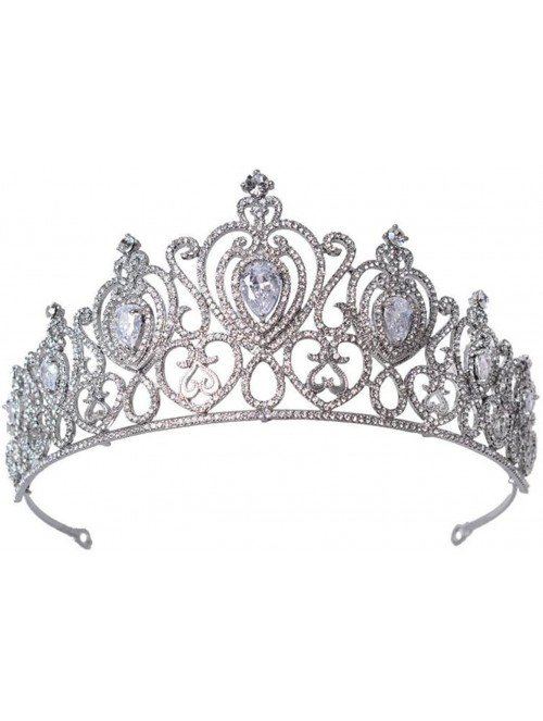 Headbands Queen Princess Tiara Crown Luxury AAA Zircon Rhinestone Wedding Bridal Headband(A1153) - Silver - CN185U2RYQH $46.04